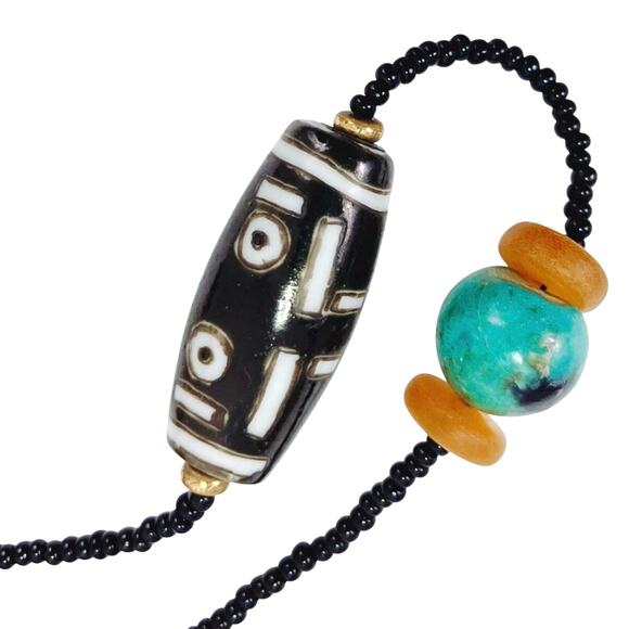 Vintage Artisan Beaded Necklace Mixed Glass Wood Ceramic Boho Trade Bead Jewelry - Picture 9 of 16